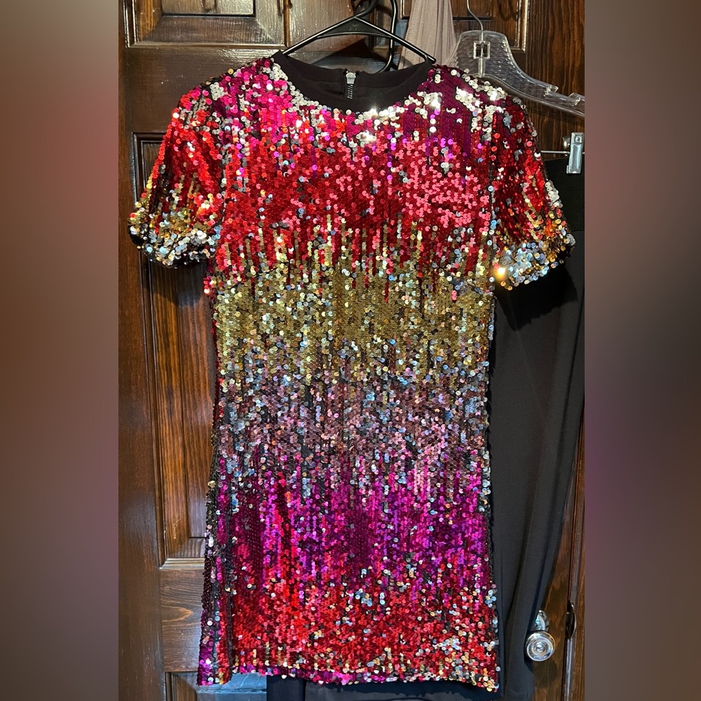 Woman’s sexy mini sequin short sleeve dress. Size s